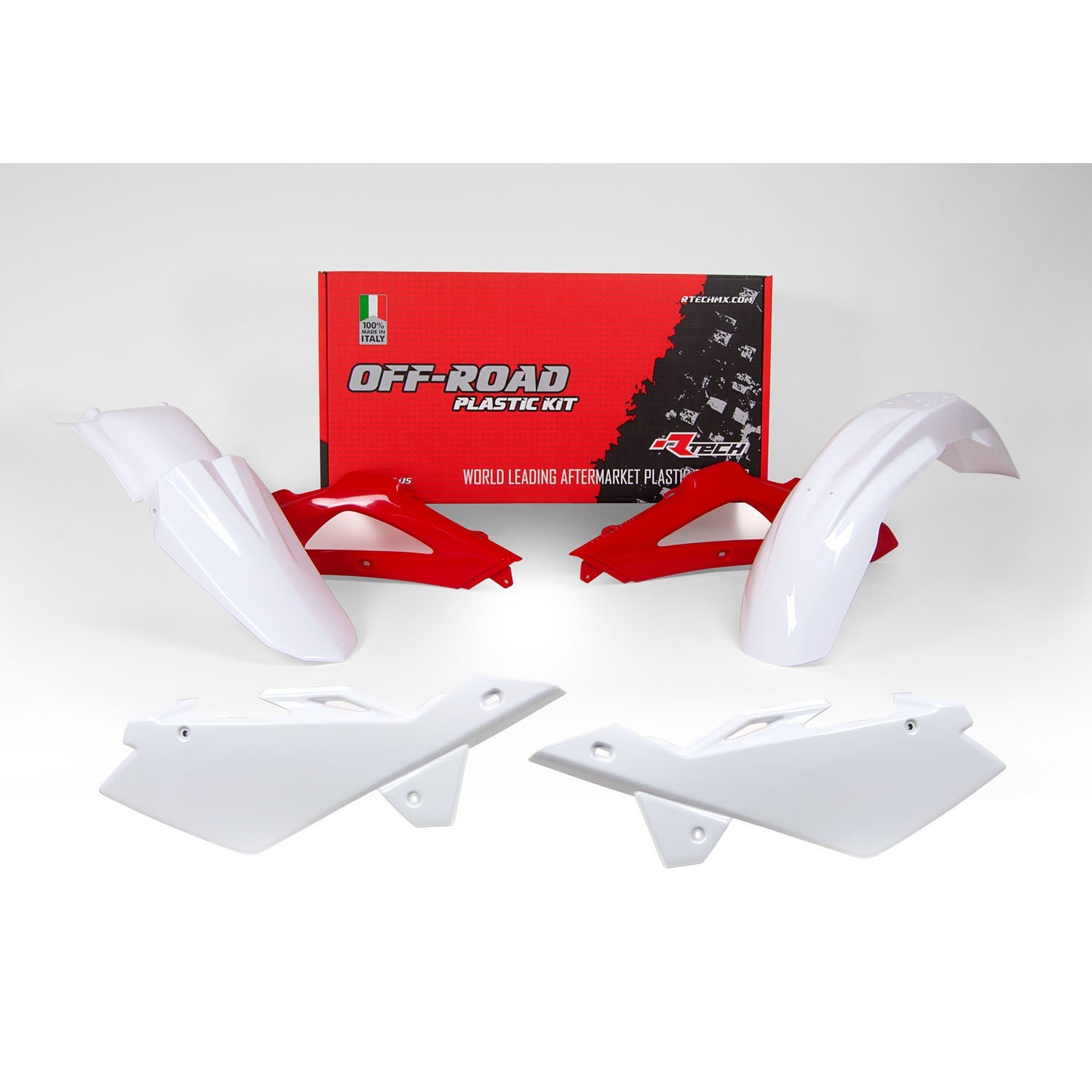 Racetech Plastics Kit 5 Pcs White/Red (Rear Fender Without T